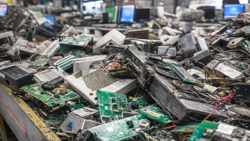 E-Waste piling up in a factory in Africa. We use compliant operational plants to dispose them sustainably.