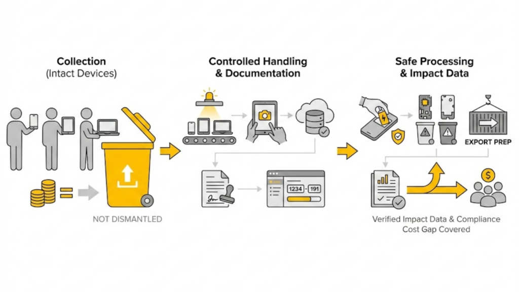 The process how Minimise and BFS handle e-waste sustainable processing